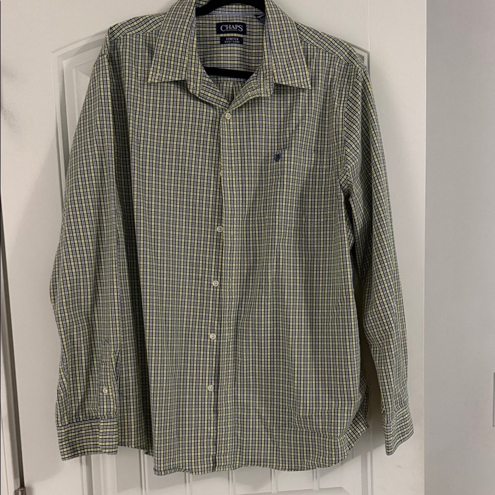 Chaps Men's Blue and Yellow Plaid Shirt